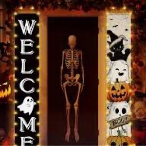 WovWeave Light Up Halloween 2 Pieces Banner 71”"Lx12”W Door Decoration Banners